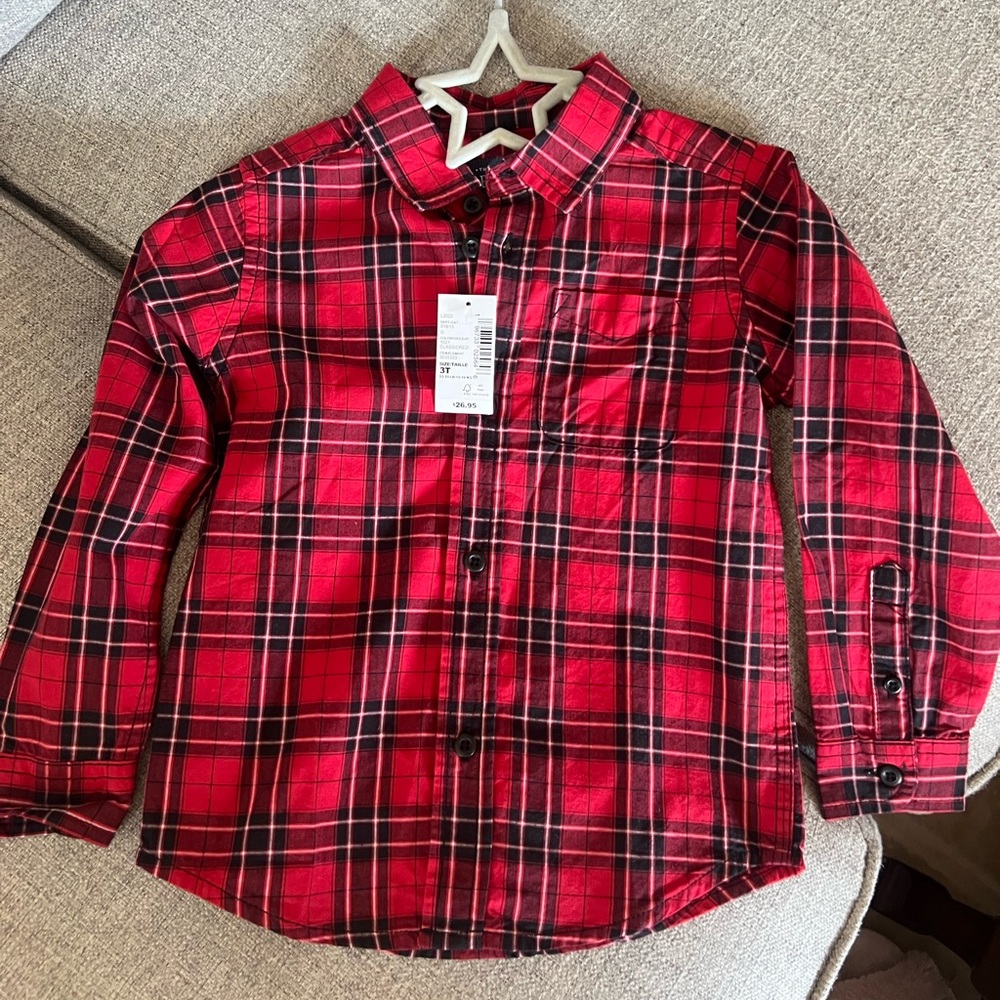 Holiday Button Down Shirt for Toddler Boy. Children’s Place, Red, size 3T and WT